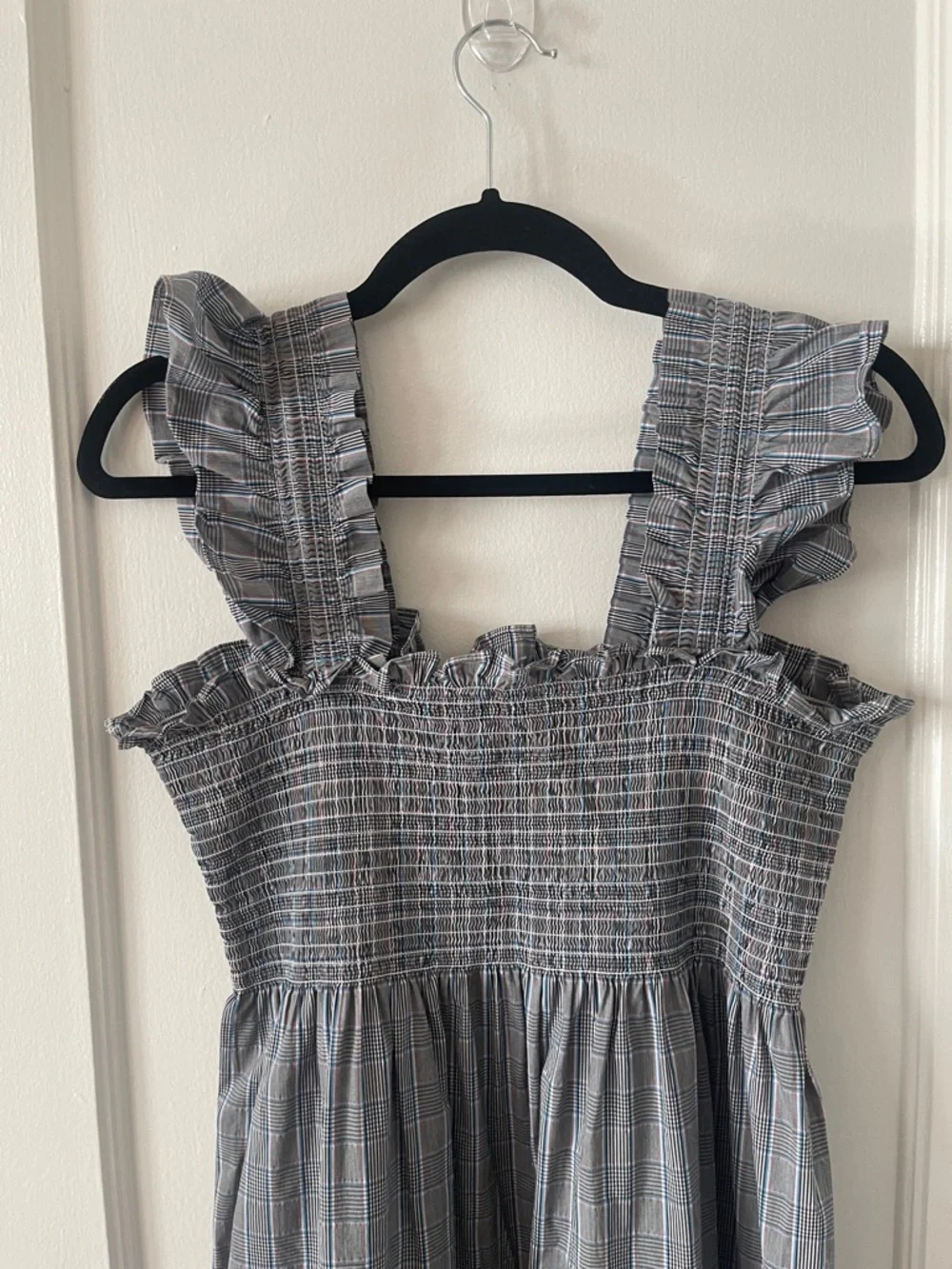 Hill House Blue Plaid Smocked Midi Dress with Flutter Straps - Picture 5 of 11